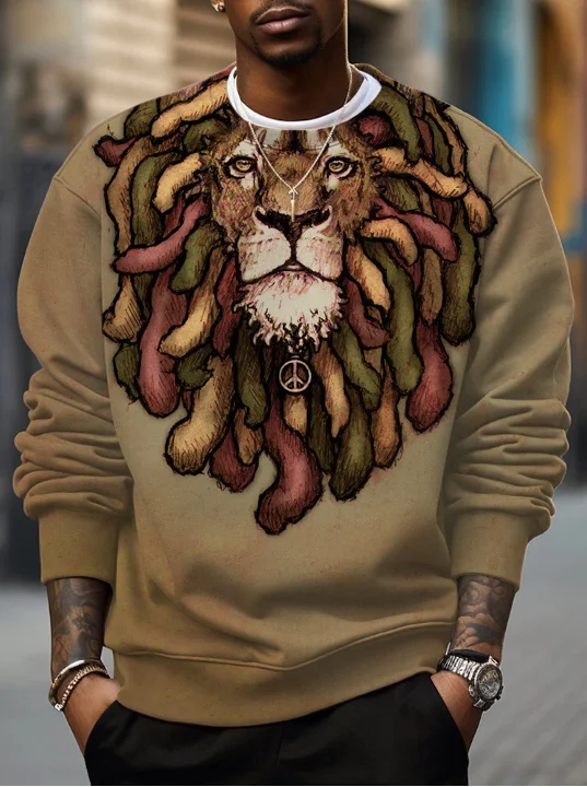 Men's Reggae Dreadlocks Lion Art Print Juneteenth Sweatshirt