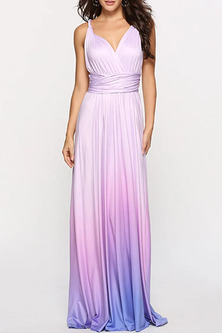 Sexy Gradual Change Bandage Contrast V Neck Evening Dress Dresses