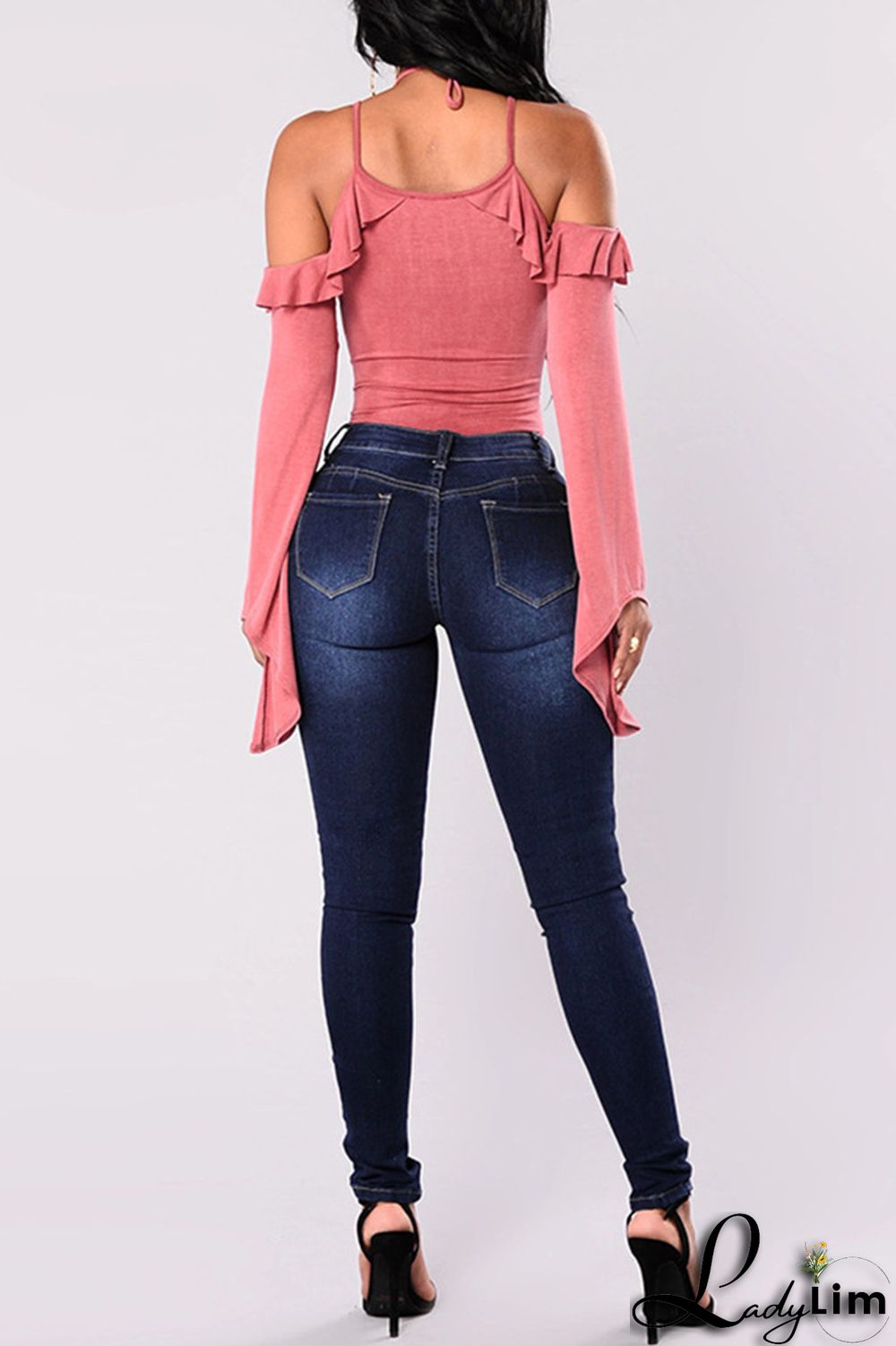 Black Fashion Casual Print Basic Mid Waist Skinny Denim Jeans