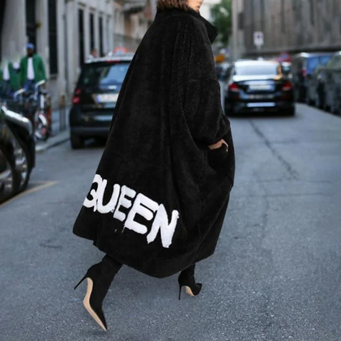 Women's Letter Plush Long Coat