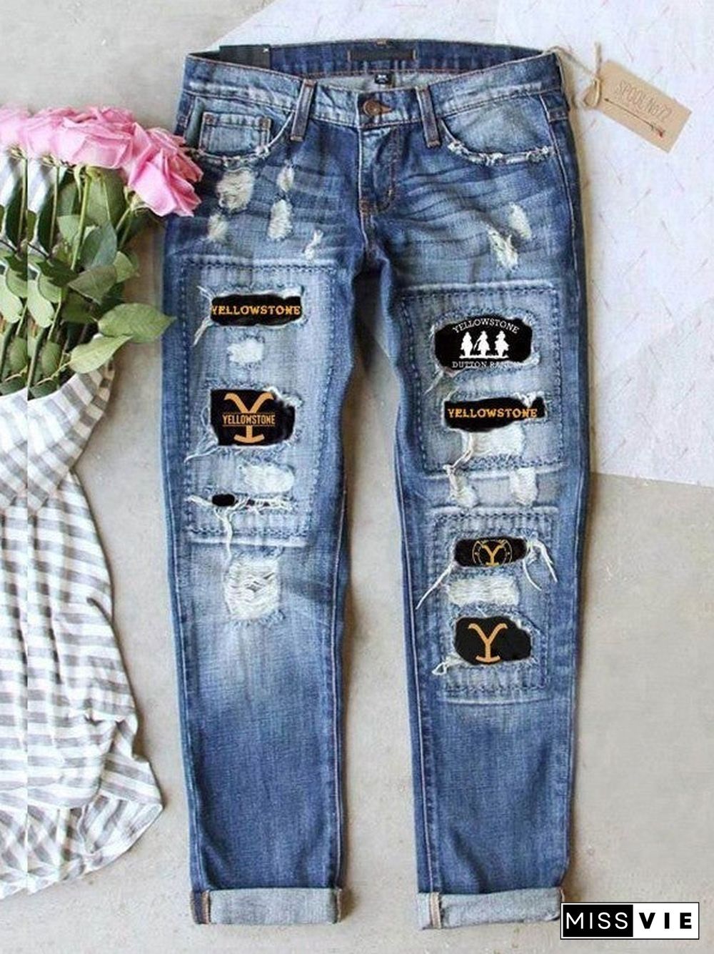 Women Bottoms Jeans Graphic Geometric