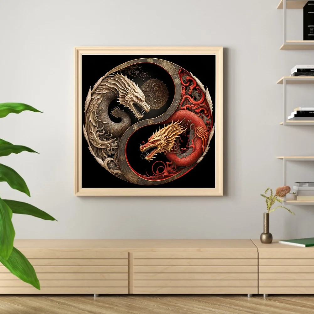 11CT Full Stamped Cross Stitch - Yin Yang Dragon(Canvas|40*40CM)