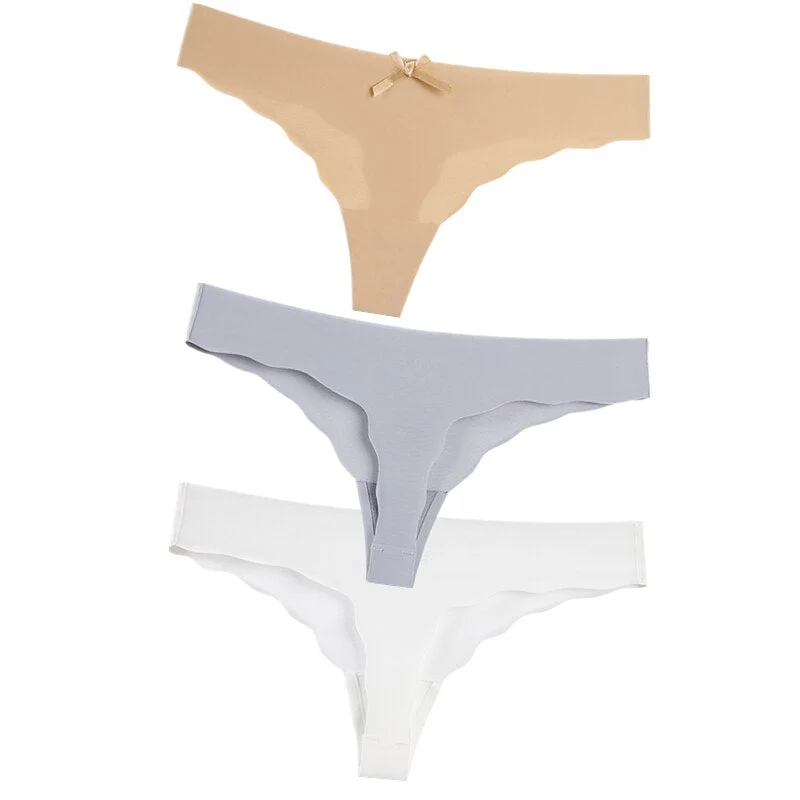 Hot 3Pcs Sexy G String & Thongs Women's Set Panties Solid Female Underwear Mid-Rise Silky Ladies Briefs Comfort Seamless Panties
