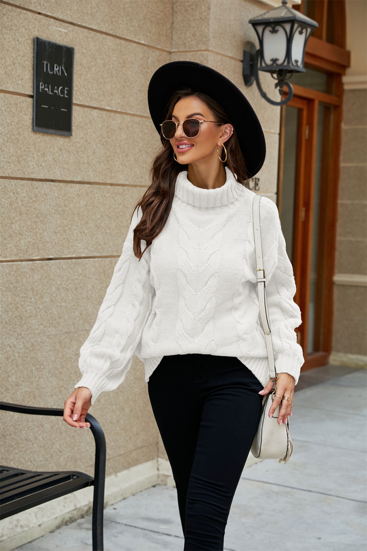  thdmladies Bell Sleeve Pullover Turtleneck Twist Sweater thedmladies
