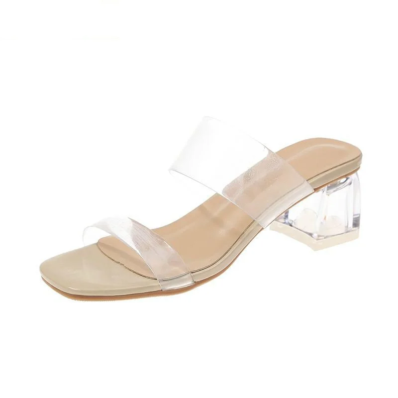 Clear Heels Slippers Women Sandals Summer Shoes Woman Transparent High Pumps Wedding Jelly Sexy  Square Heels