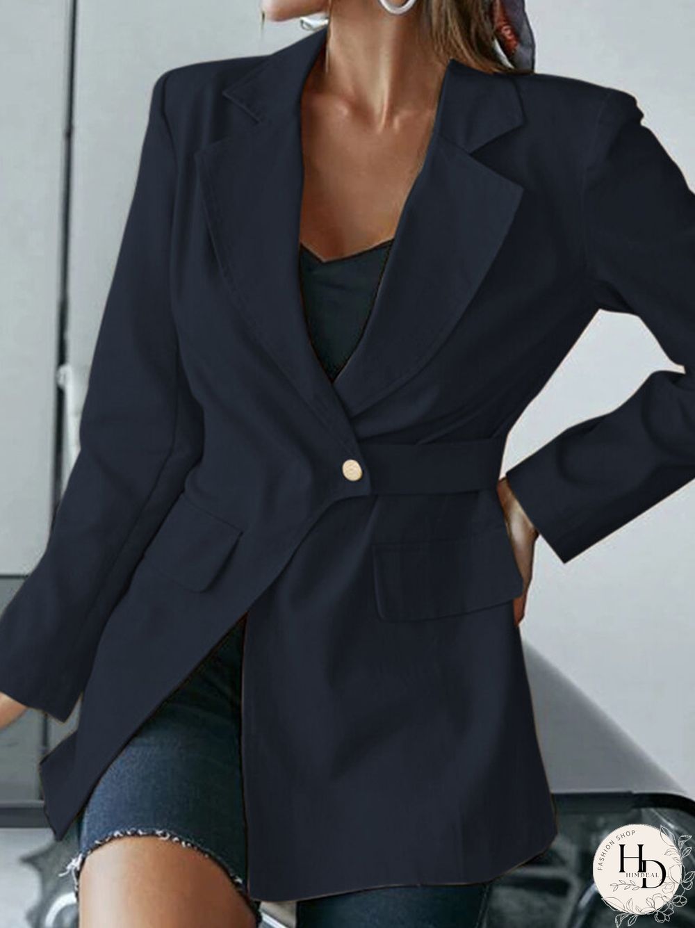 Asymmetrical Solid Long Sleeve Lapel Casual Women Blazer
