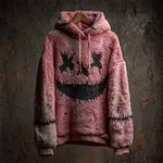 Halloween Monster Face Stitched Cozy Fuzzy Plush Hoodie - Image 2