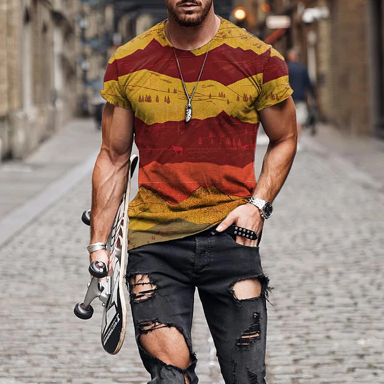 Comstylish Mountain Forest Print Short Sleeve T-Shirt