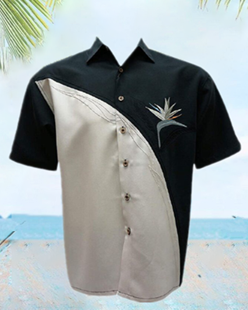 Men's Casual Printed Black Lapel Shirt