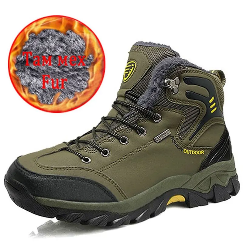 Classic Men's Boots Winter Men Shoes Thicken Plush Men's Sneakers Outdoor Waterproof Men Hiking Boots Fur Warm Zapatos De Hombre