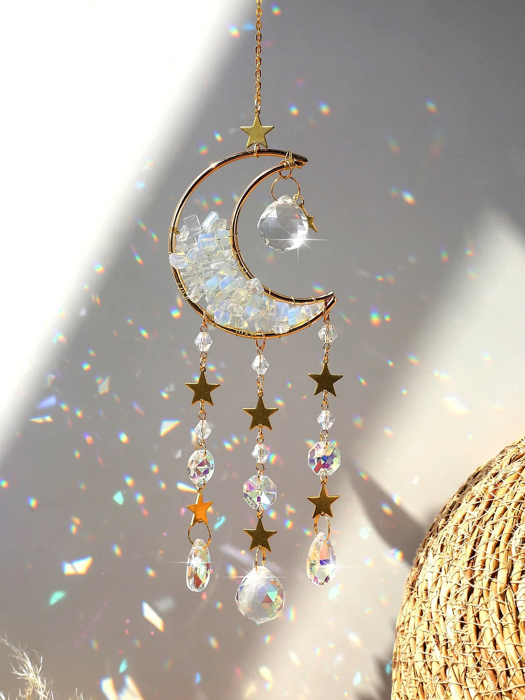 Moon Suncatcher Crystal Prism Stained Glass Ball Sun Catchers Rainbow Maker Home Window Moon Decor Light Catcher Crystal Gift
