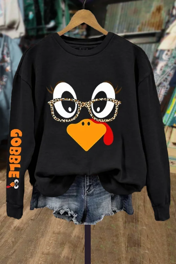 Thanksgiving Gobble Turkey Print Sweatshirt