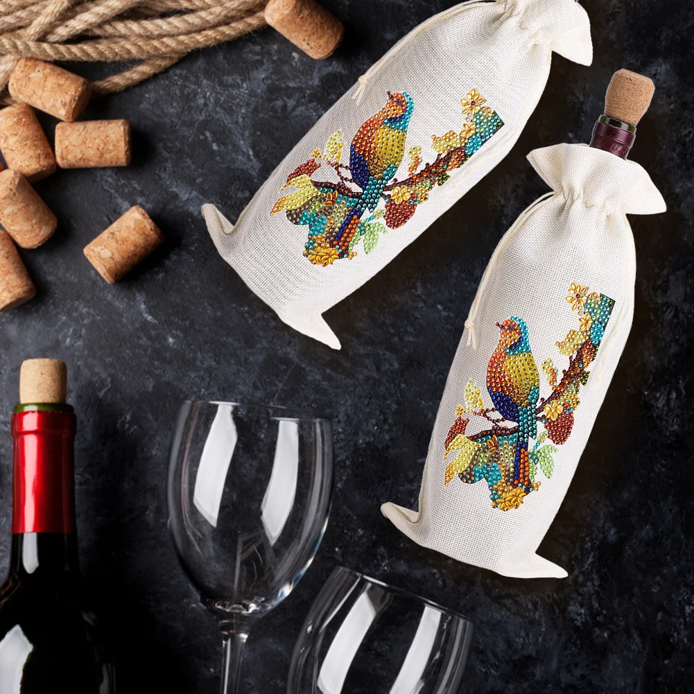 4pcs DIY Diamond Painting Wine Bag Rhinestones Liquor Bottle Cover (Butterfly)