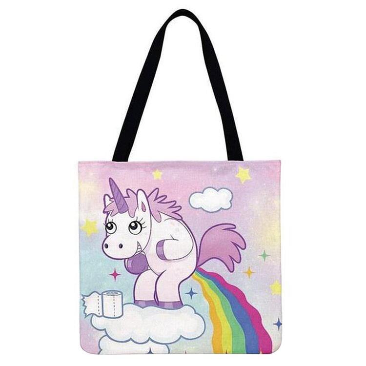 Linen Tote Bag - I Love Unicorns Cartoon