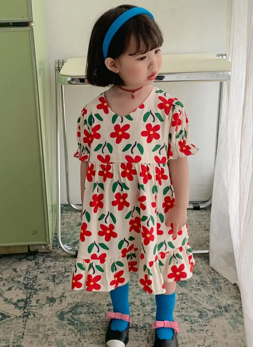 Retro Baby Spring Summer Girls Cotton Dress Kids Teenagers Children Clothes Outwear Puff Long Sleeve High Quality