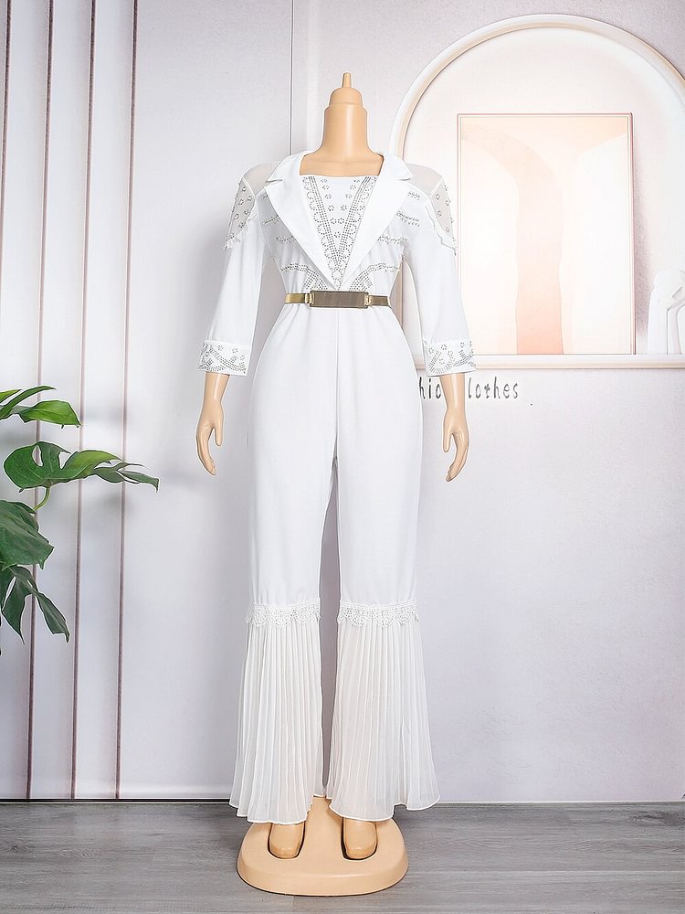 African Americans fashion QFY 2022 New African Clothes Jumpsuit Ankara Style Wide Leg Pants Dashiki Beads African Dresses for Women Fashion Ladies Robe Ankara Style QueenFunky