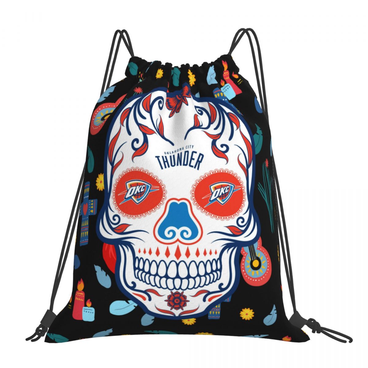 Oklahoma City Thunder Skull Foldable Sports Gym Drawstring Bag