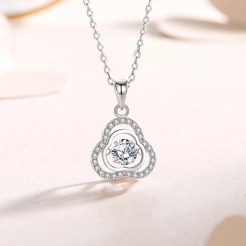925 Sterling Silver Moissanite Zircon Inlay Shamrock Pendant Necklace