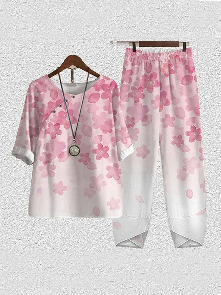 Women's Graphic Printed Half Sleeve Scoop Neck Two-Pieced Sets