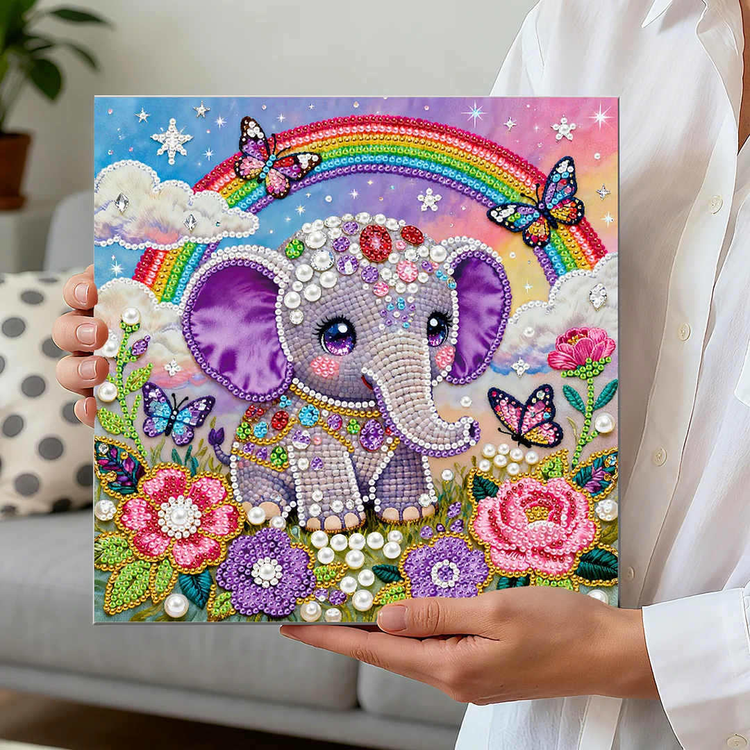 Elephant DIY Pearl Art Diamond Painting Kit for Adult Home Decor 25x25cm With Frame