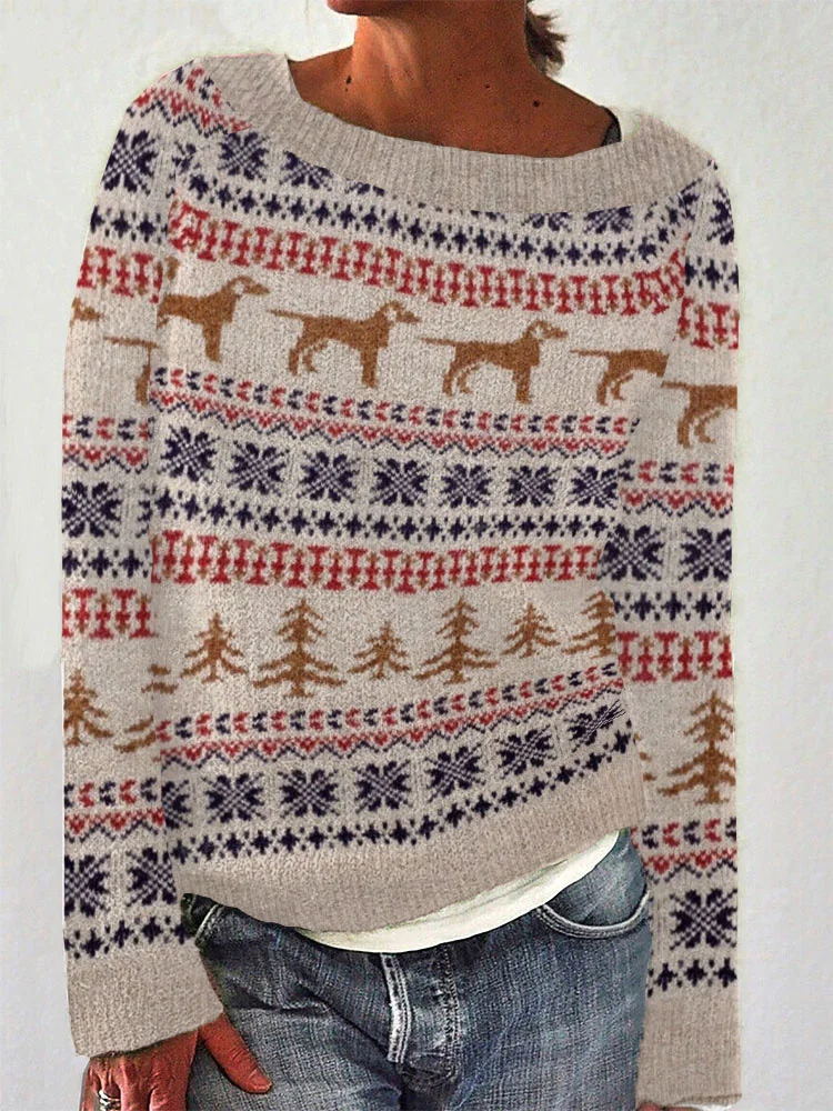 🔥kukelife🔥Dog and Tree Vintage Fashion Knit Sweater
