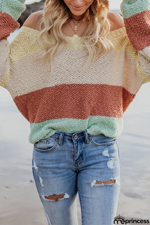 Color Block One Shoulder Sweater