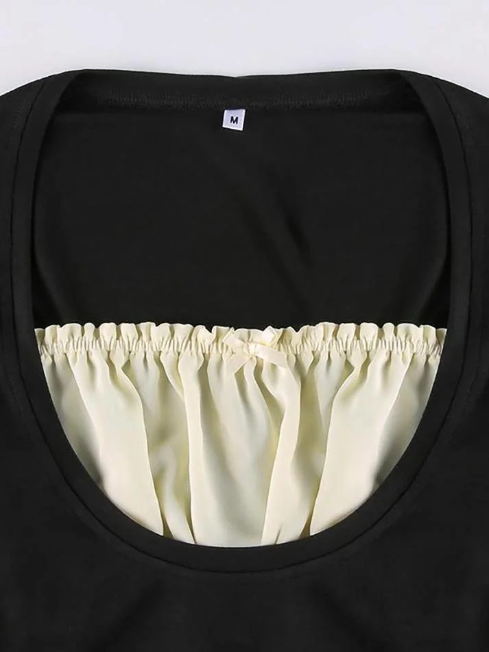 Brownm Square collar Lace Crop Top