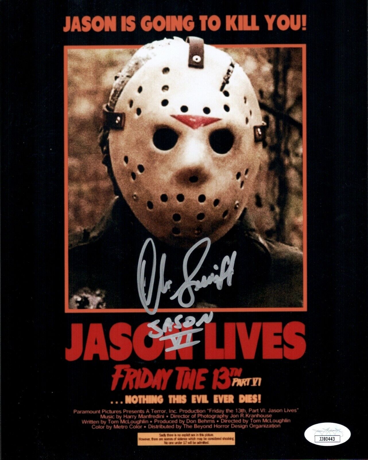 CHRISTOPHER SWIFT Signed 8x10 JASON VOORHEES Friday The 13th VI Photo Poster painting JSA COA