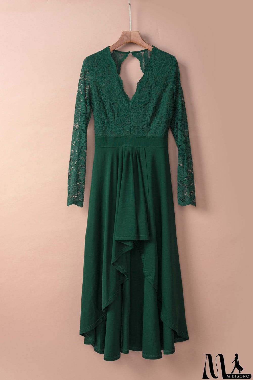 MidiSono - Green Long Sleeve Lace Evening Dress