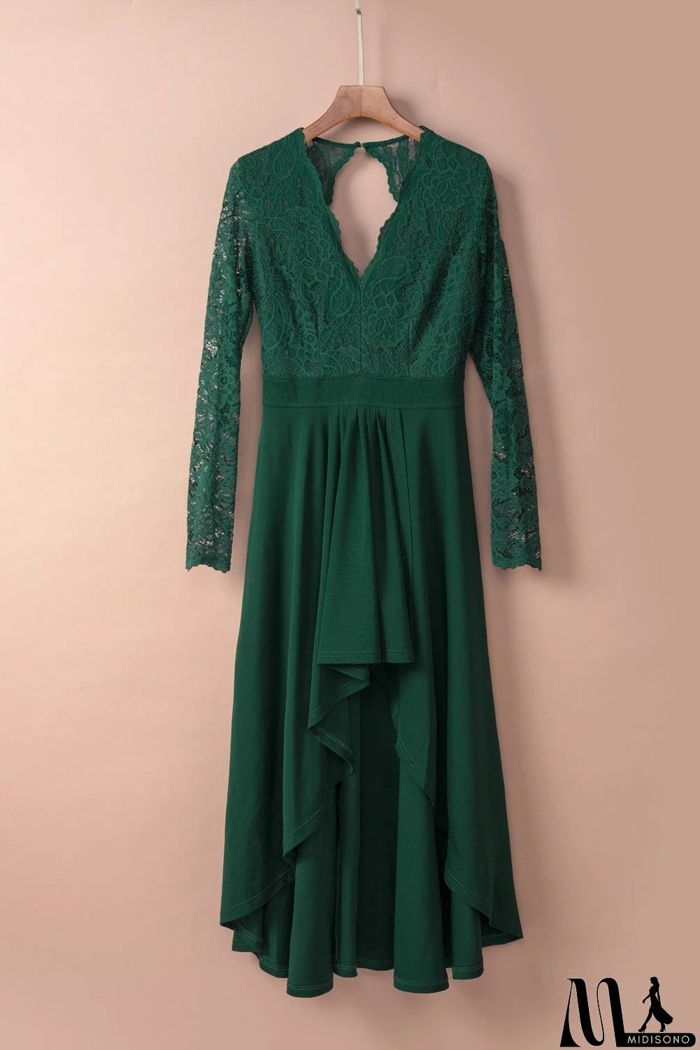MidiSono - Green Long Sleeve Lace Evening Dress