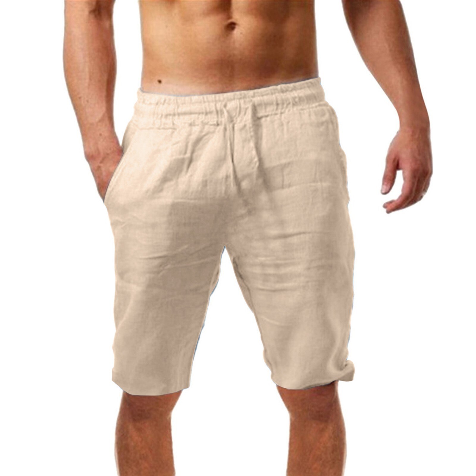 Cotton Linen Shorts Pocket Lace Up Pants Men's Trousers Casual Solid Color Shorts Pantalones Cortos Fitness Sports Bermuda New