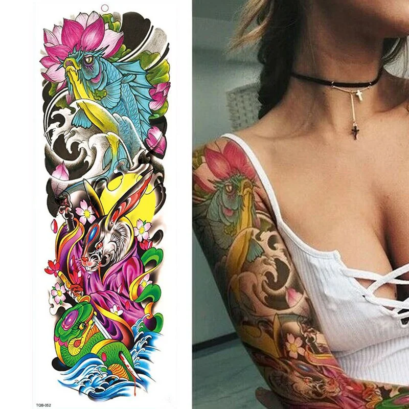 1 Sheets Full Arm Leg Extra Large Temporary Tattoos, Body Art For Men And Women - Wolf,Tiger,Bear,Warrior,Tribal Symbol