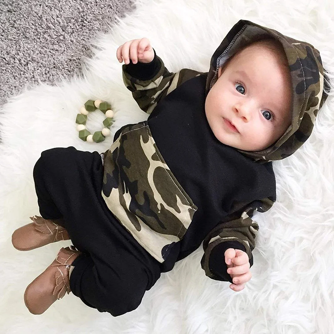 Infant Baby Boys Camouflage Hoodie Tops +Long Pants Outfits Set