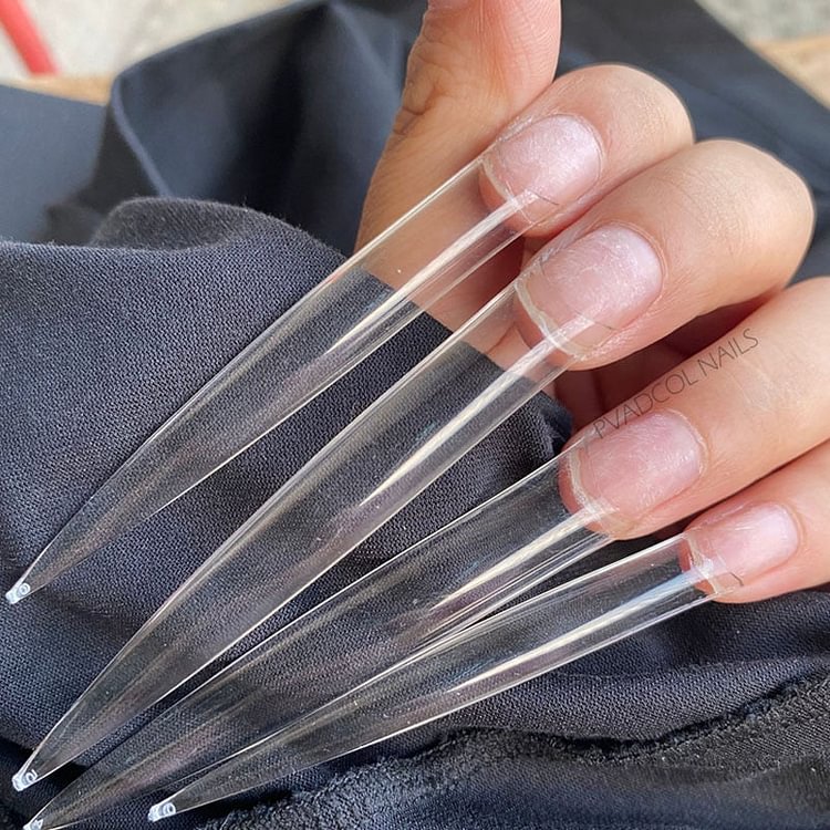 120pcs/bag 4XL Extra Long Stiletto Fake Nail Tips Clear Acrylic False Nails Half Cover Press on Fake Finger Salon Manicure Tools