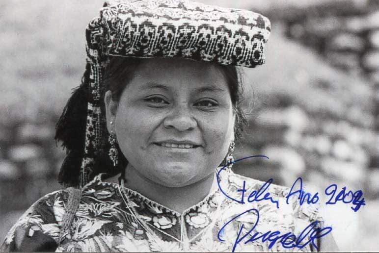 NOBEL PEACE PRIZE 1992 Rigoberta Menchu autograph, signed Photo Poster painting