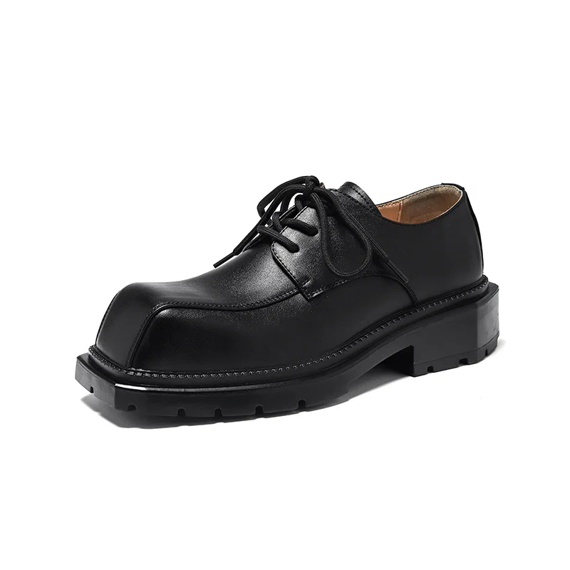 Colourp Colourp Square Leather Shoes Men's Casual Personality Thick-Soled High-End Feeling Small English Derby Shoes 4788-W