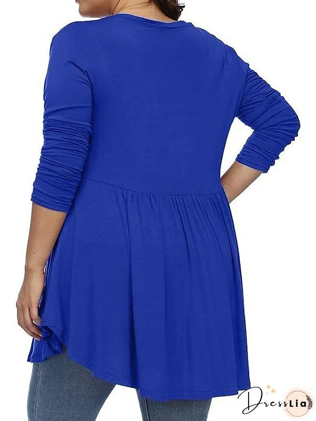 T shirt Tee Light Blue claret Deep Purple Plain Button Flowing tunic Long Sleeve Daily Weekend Basic V Neck Long Plus Size L for Women