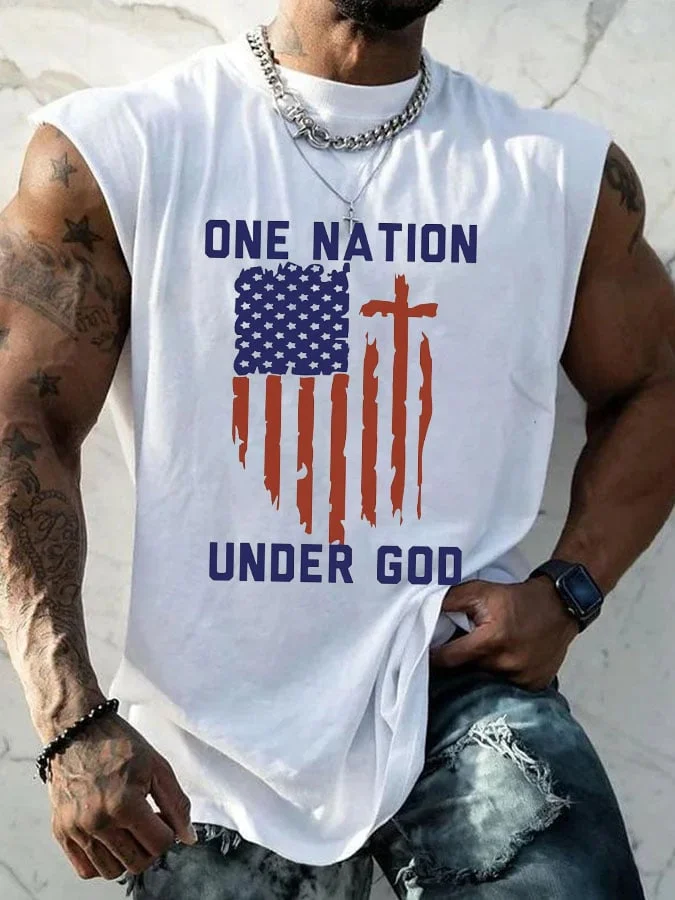 Men's One Nation Under God Print Casual Tank Top 