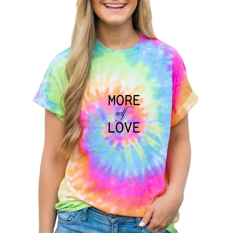 Women Funny Tie Dye More Self Love Mens Short Sleeve Casual T-Shirt - Heather Prints Shirts