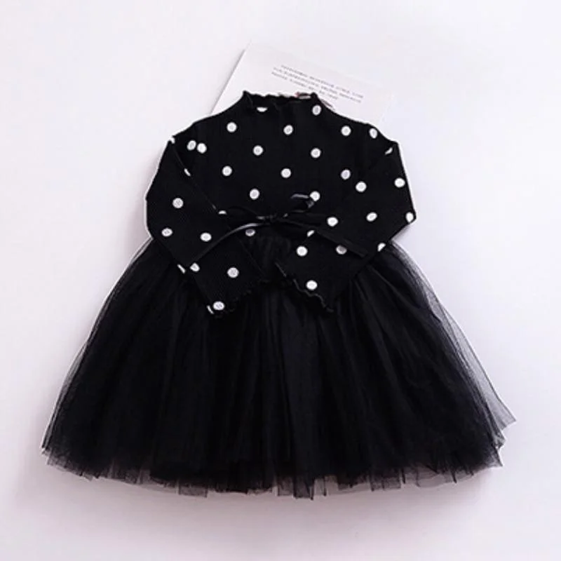 Winter Kids Dresses For Girls Long Sleeve Children Clothing Polka Dot Tulle Tutu Girls Casual School Wear Princess Party Dress
