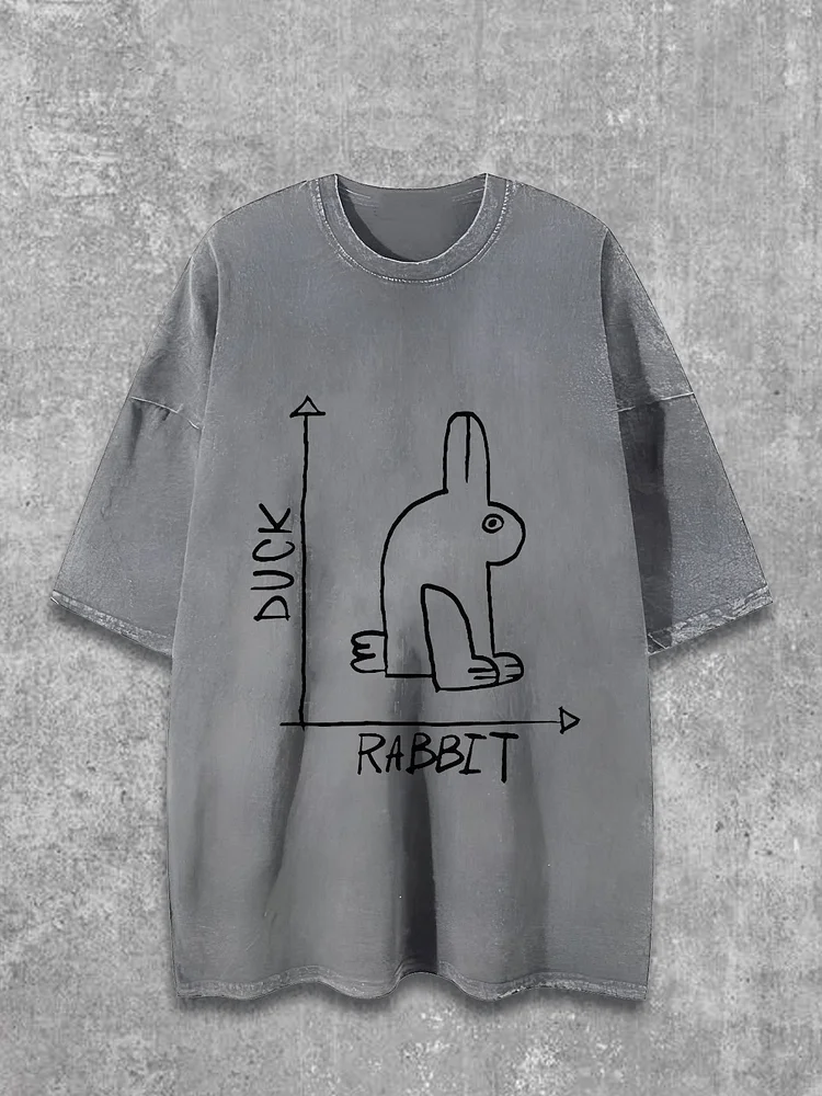 Men's Rabbit Or Duck Print Cotton Washed T-Shirt