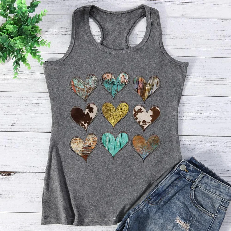 Hearts With Cow Hide Valentine‘s Day Vest Top-Annaletters