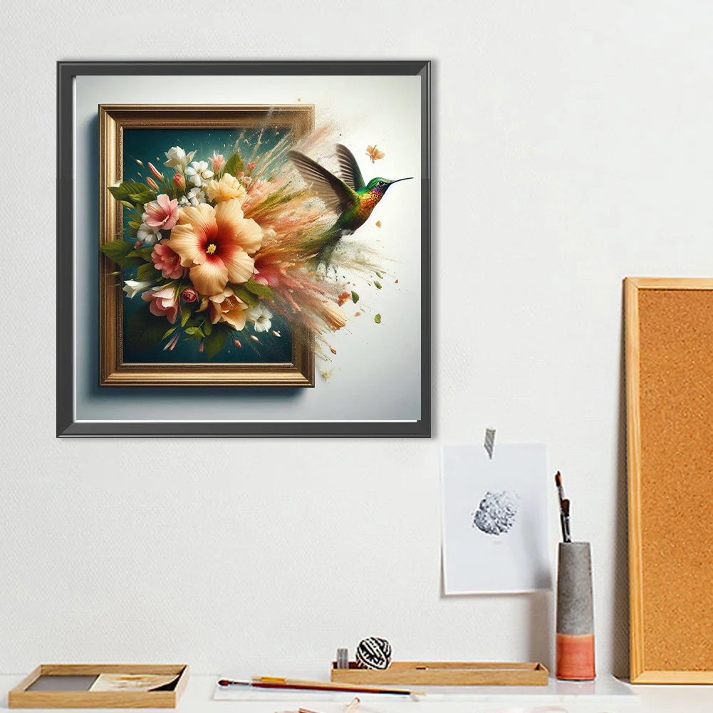 Diamond Painting - Full Round Drill - Hummingbird Out of the Frame(Canvas|40*40cm)