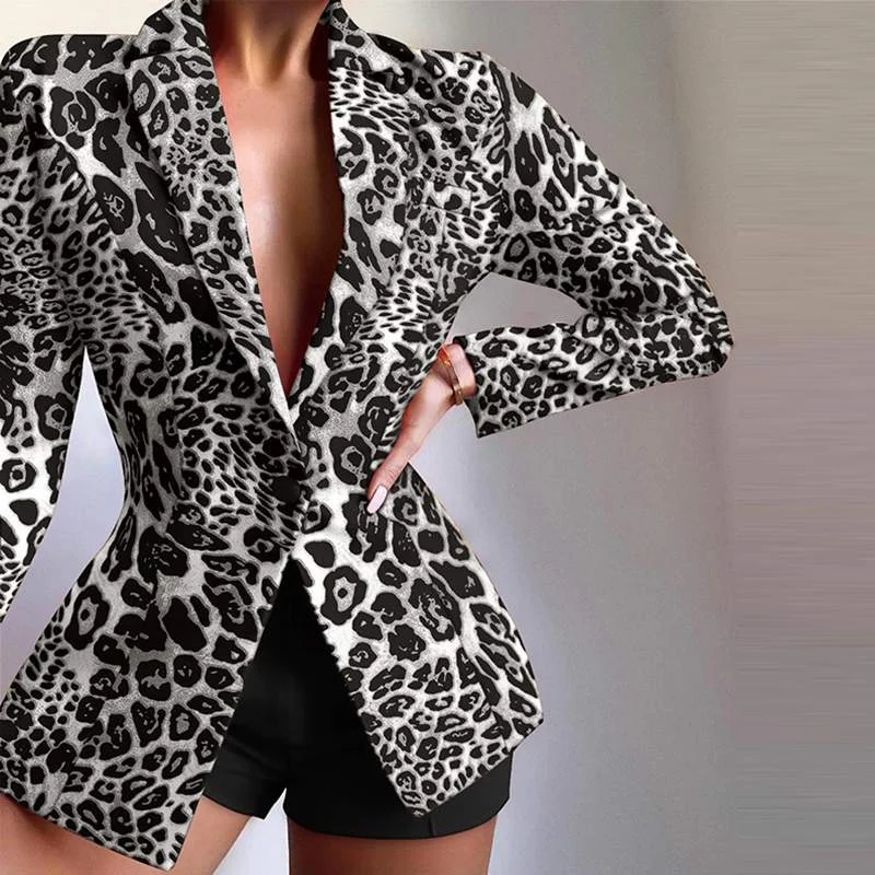 VONDA 2022 Autumn Blazer Casual Long Sleeve Leopard Print Lapel Button Coats Women OL Office Formal Coats Beach Outerwear Veste