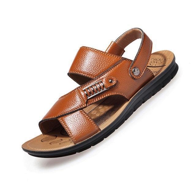 Men Genuine Leather Roman Sandals Male Casual Shoes Flip Flops Fashion Outdoor Slippers Shoes - VSMEE