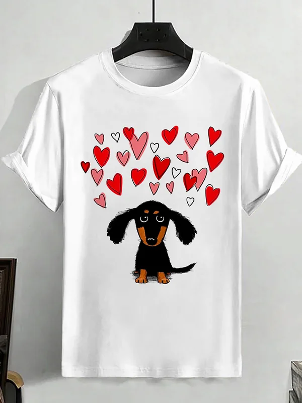 <💯Cotton> Men's Heart Dog Art Graphic Print Cotton Casual T-Shirt