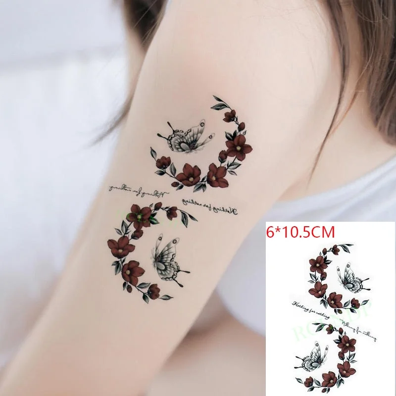 Waterproof Temporary Tattoo Sticker Rose Flower Leaf Letter Black Small Body Art Flash Tatoo Fake Tatto for Kids Girl Men Women