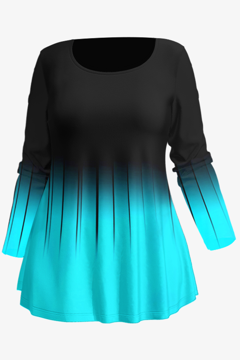 Flycurvy Plus Size Casual Black Colorblock Ombre Print T-Shirt 2024 - Flycurvy 