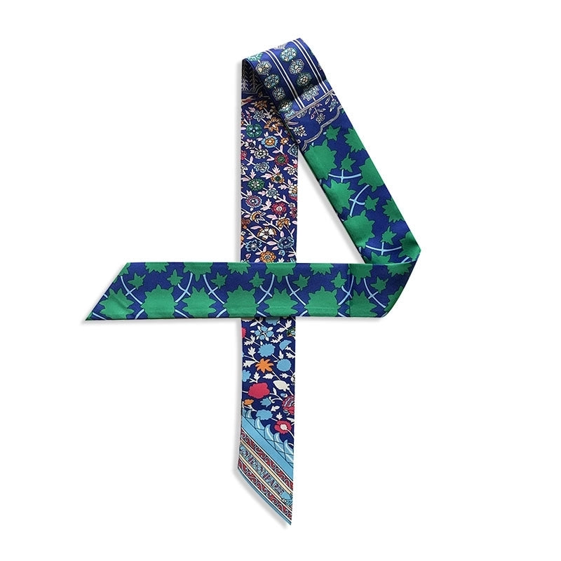 Women’s Minimalist Classic Style Color Block Satin Printing Silk Scarf