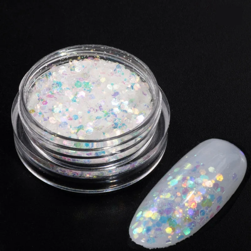 iridescent Flakes Gold Pink White Flakes Slices Chrome Pigment Dust Nail Powder Glitter Sequins Nail Art Decoration Manicures-Nail Inspo